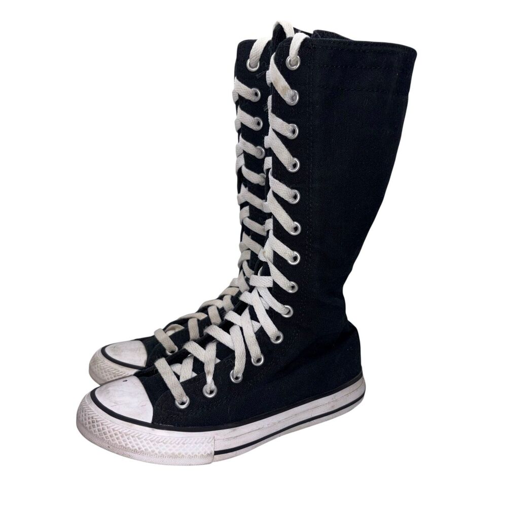 Converse Chuck Taylor Knee High Black White All Star Zip Girls Junior Size 1
